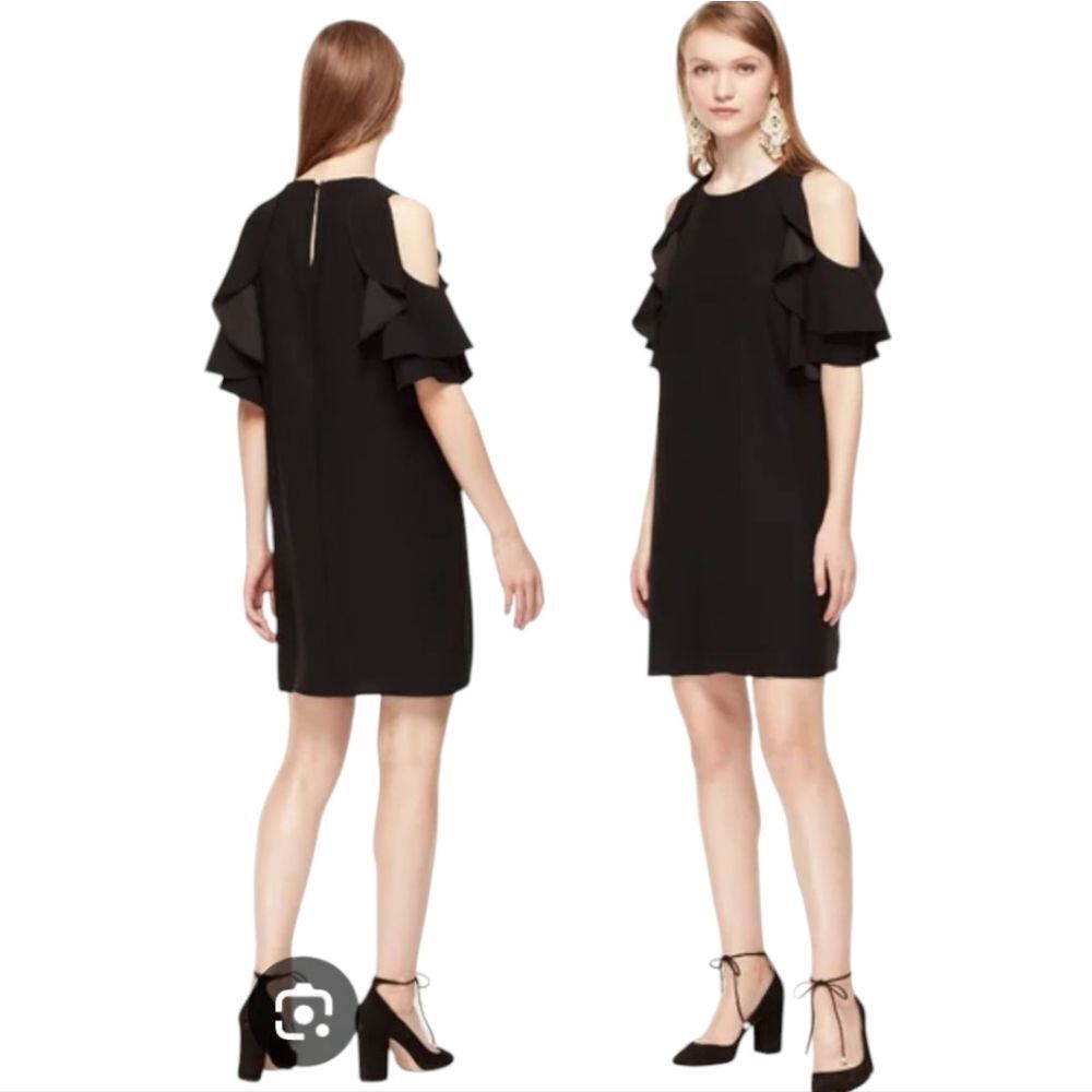Kate Spade Black Cold Shoulder Ruffle Sleeve Dress Size S